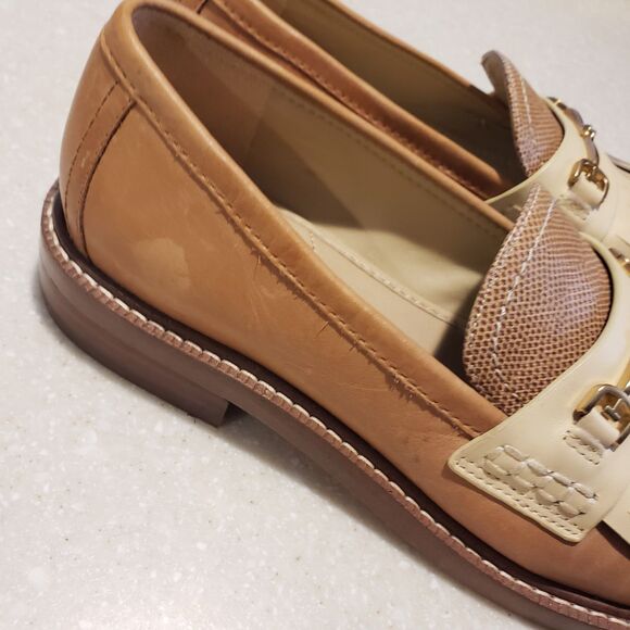 SAM EDELMAN NEW YORK Shoes Womens 8M Beige Horse Bit Cammi Kiltie Almond Loafers - Picture 3 of 12